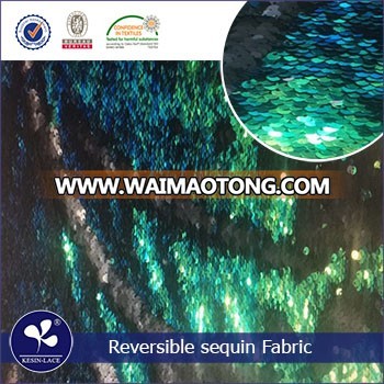 High quality wholesale green reversible sequin fabric for evening dress