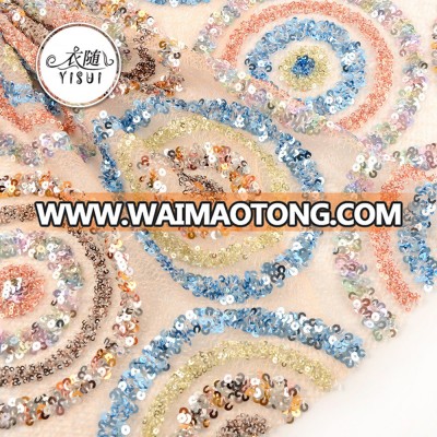 Newest fashion colorful diamond stoned lace sequined poly mesh fabric