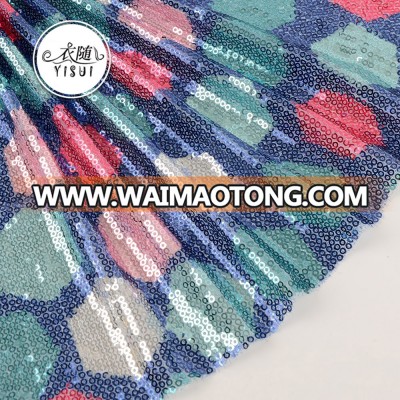 Fancy colorful dot design embroidery sequin fabric for bags