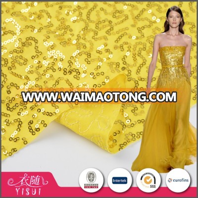 Good quality elegant yellow africa embroidery sequin lace fabric