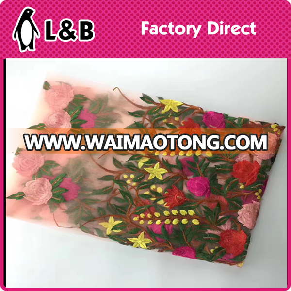 2017 new design fashion rose embroidery fabric